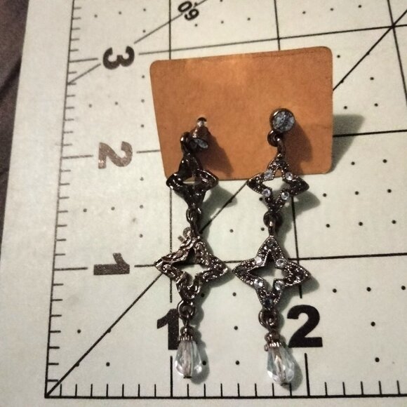 Dangle Earrings Crystal Star Vintage Inspired Rhinestone Silver Drop - Picture 3 of 4